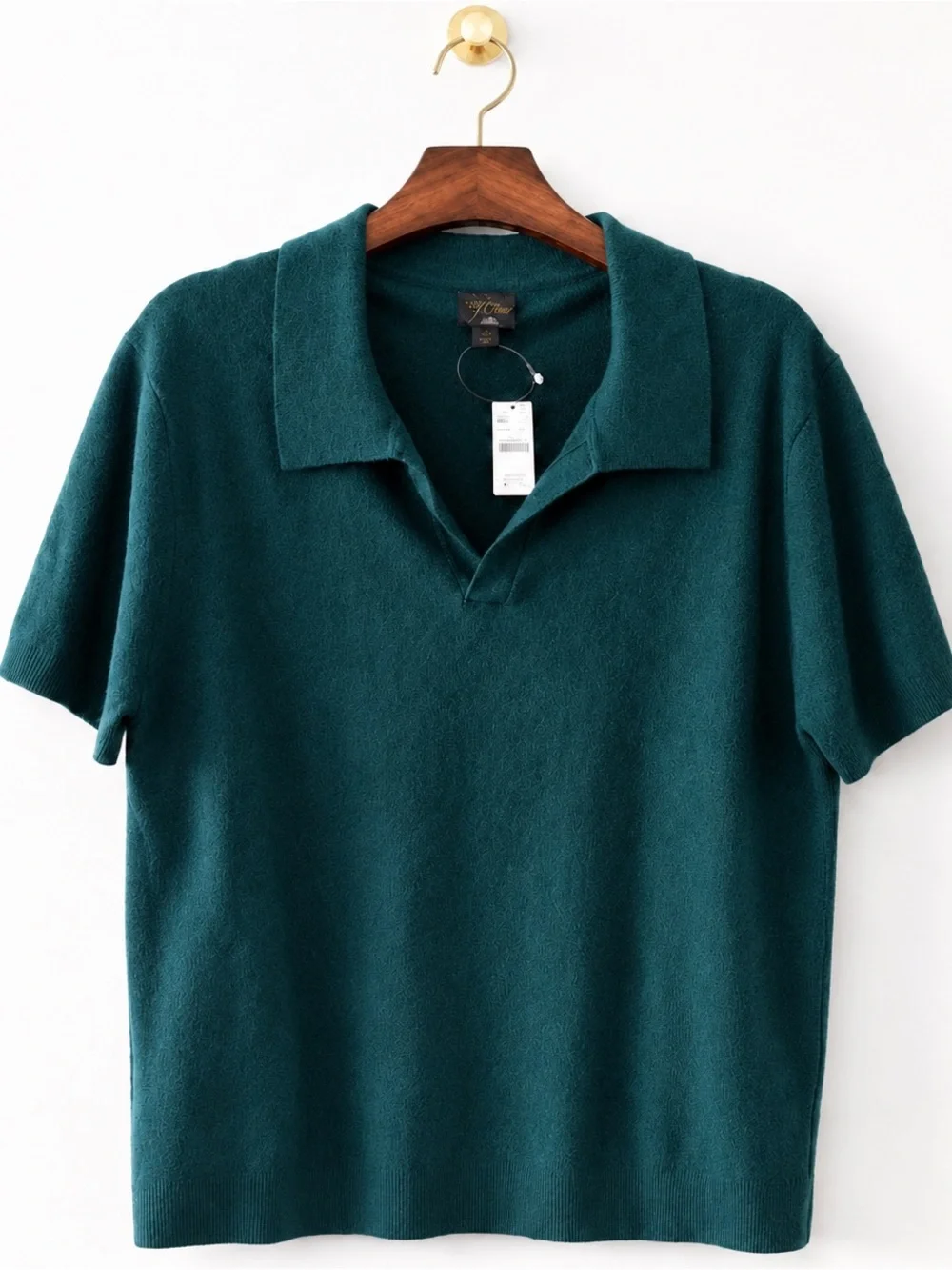 NWT J.CREW CASHMERE SHORT-SLEEVE JOHNNY-COLLAR SWEATER POLO SZ L